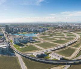 Panorama della città satellite con Vienna sullo sfondo