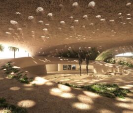 The Veil, spazio comune ricreativo ricavato nel basamento e ispirato all'oasi (© RCR Arquitectes)