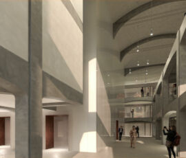 Render del progetto di rigenerazione, ex cotonificio Crespi d'Adda, studio De8 Architetti (© De8 Studio)