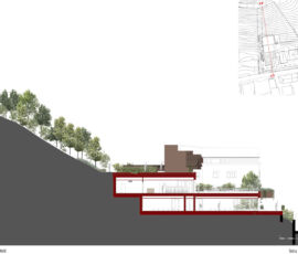 Tobia Scarpa Studio, Centro socio-culturale, sezione di progetto a Quero (Belluno)